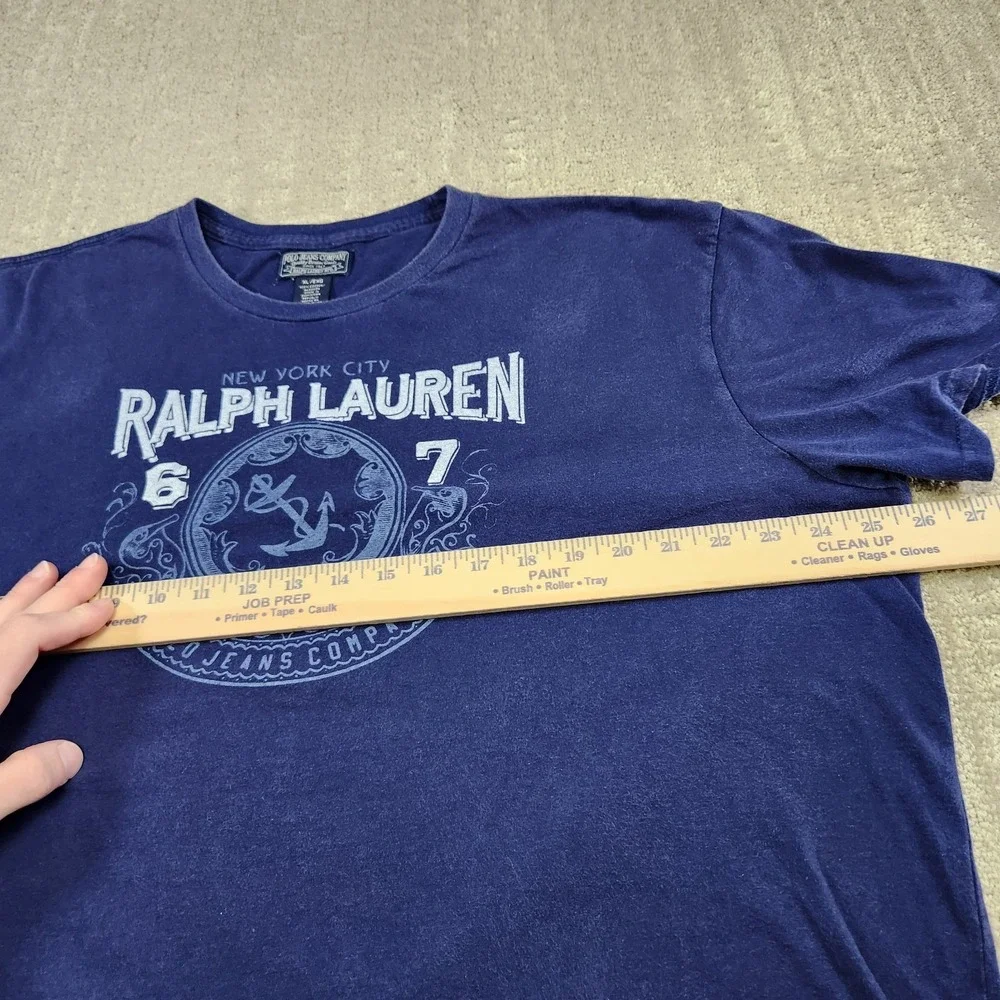 Vintage Ralph Lauren‎ Shirt Men XL Polo Jeans Y2K New York 67 Spellout Blue